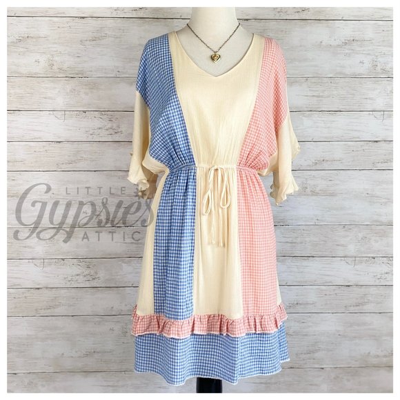 Farmhouse Kimono Sleeve Color Block Dress - Picture 5 of 12